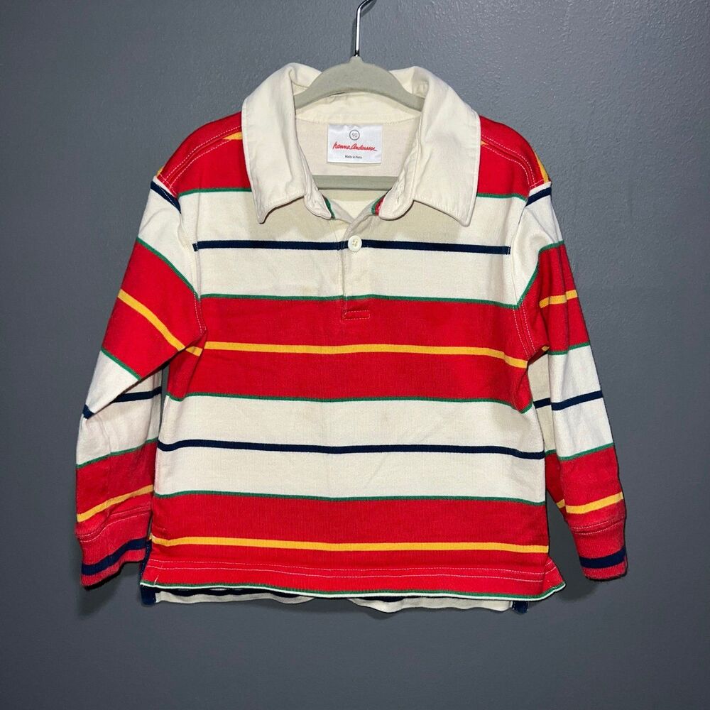 Hanna Andersson Cotton Striped Rugby Top Boys 90cm US 3T Red Off White